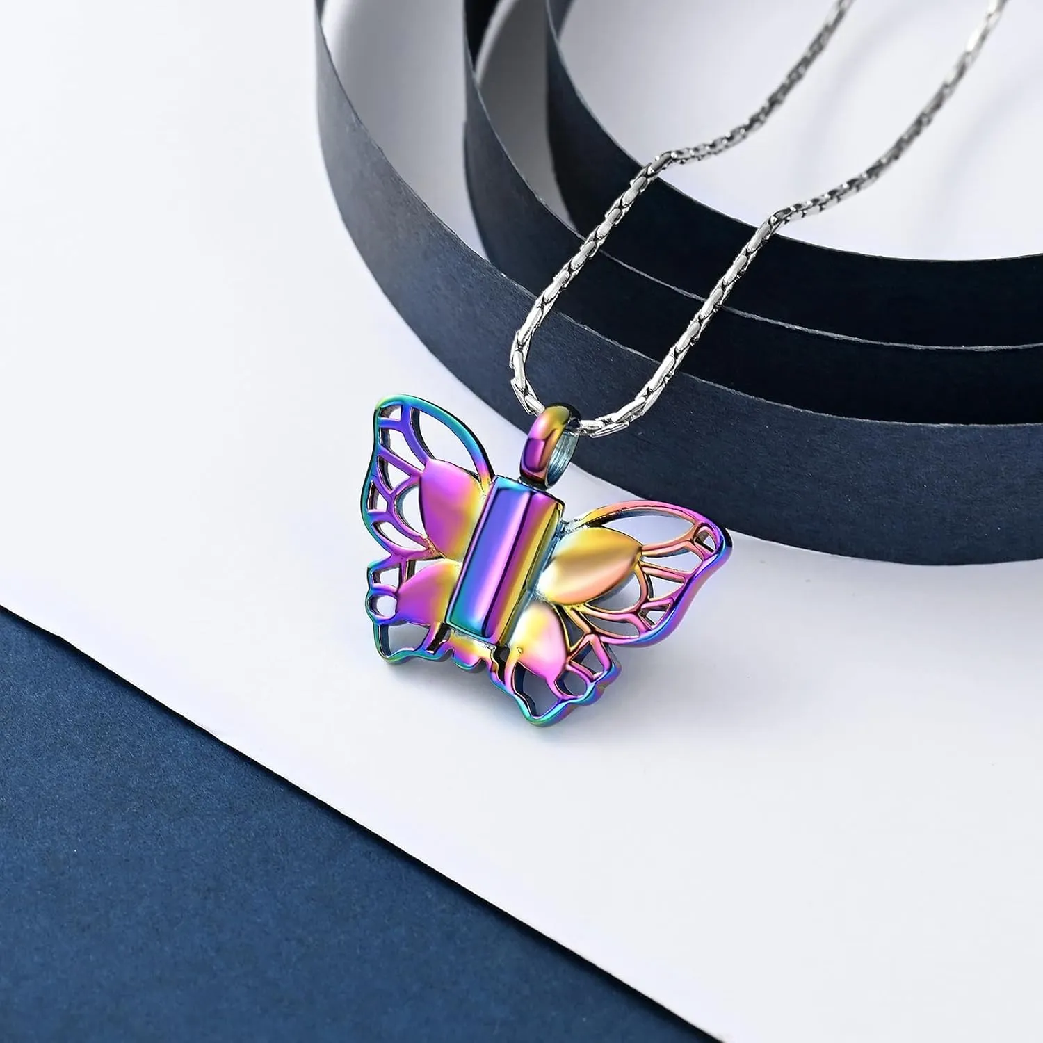 constantlife Butterfly Urn Necklace Cremation Jewelry for Ashes for Women Stainless Steel Inlaid Crystal Memorial Pendant Human Pet Ash Holder Keepsake Gift