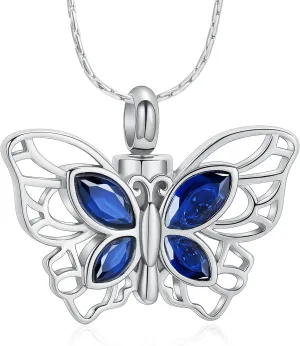 constantlife Butterfly Urn Necklace Cremation Jewelry for Ashes for Women Stainless Steel Inlaid Crystal Memorial Pendant Human Pet Ash Holder Keepsake Gift