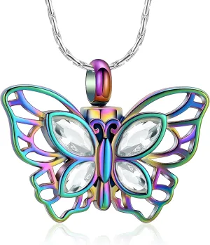 constantlife Butterfly Urn Necklace Cremation Jewelry for Ashes for Women Stainless Steel Inlaid Crystal Memorial Pendant Human Pet Ash Holder Keepsake Gift