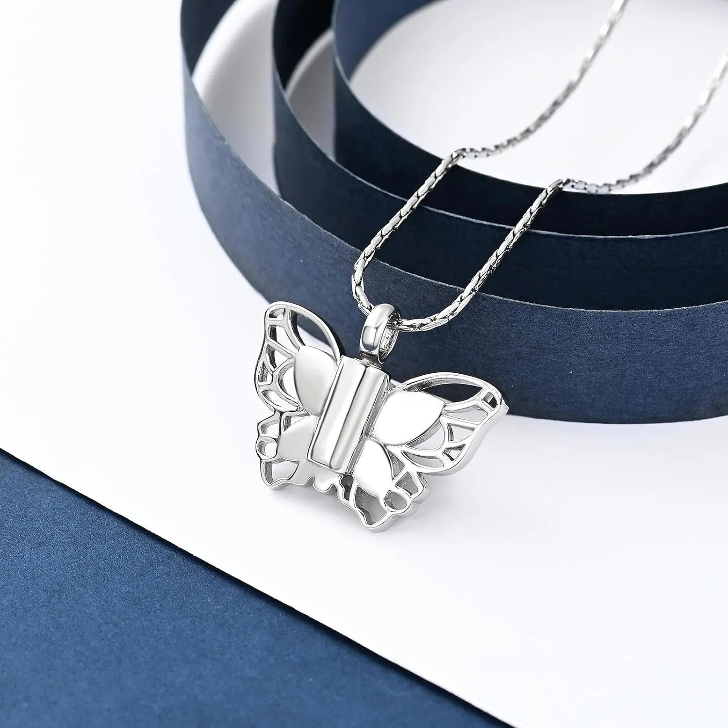 constantlife Butterfly Urn Necklace Cremation Jewelry for Ashes for Women Stainless Steel Inlaid Crystal Memorial Pendant Human Pet Ash Holder Keepsake Gift