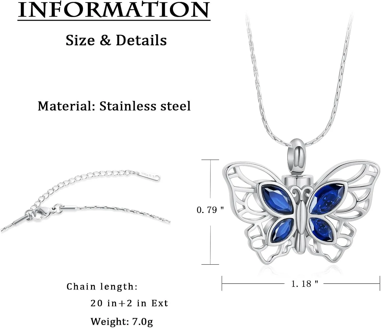 constantlife Butterfly Urn Necklace Cremation Jewelry for Ashes for Women Stainless Steel Inlaid Crystal Memorial Pendant Human Pet Ash Holder Keepsake Gift