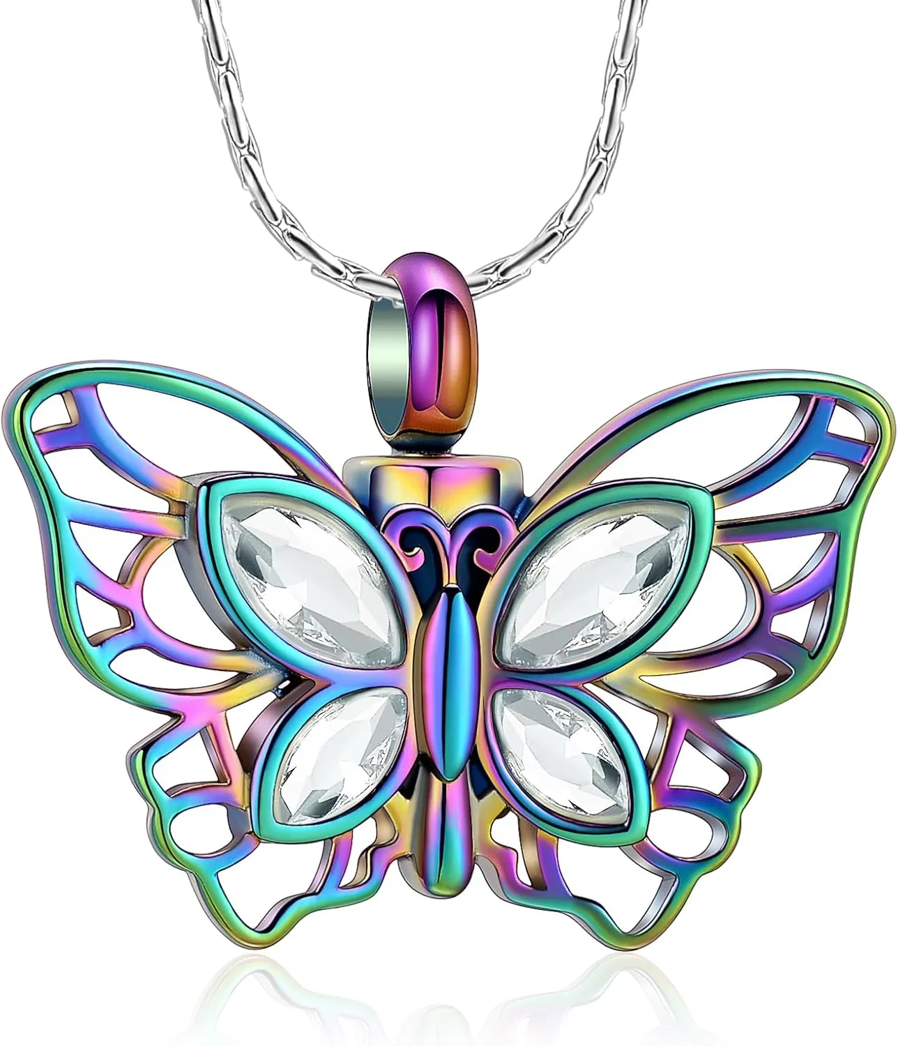constantlife Butterfly Urn Necklace Cremation Jewelry for Ashes for Women Stainless Steel Inlaid Crystal Memorial Pendant Human Pet Ash Holder Keepsake Gift