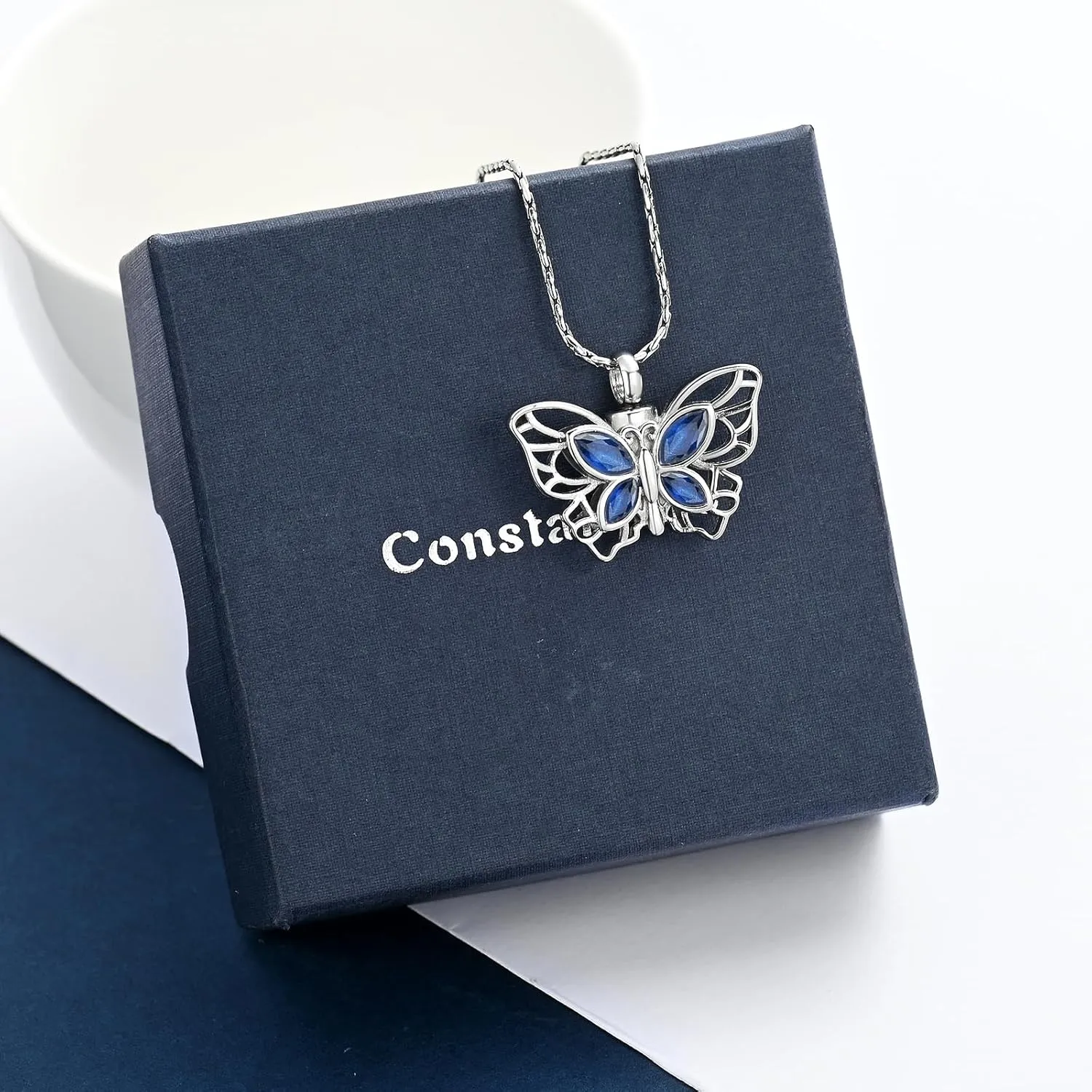 constantlife Butterfly Urn Necklace Cremation Jewelry for Ashes for Women Stainless Steel Inlaid Crystal Memorial Pendant Human Pet Ash Holder Keepsake Gift