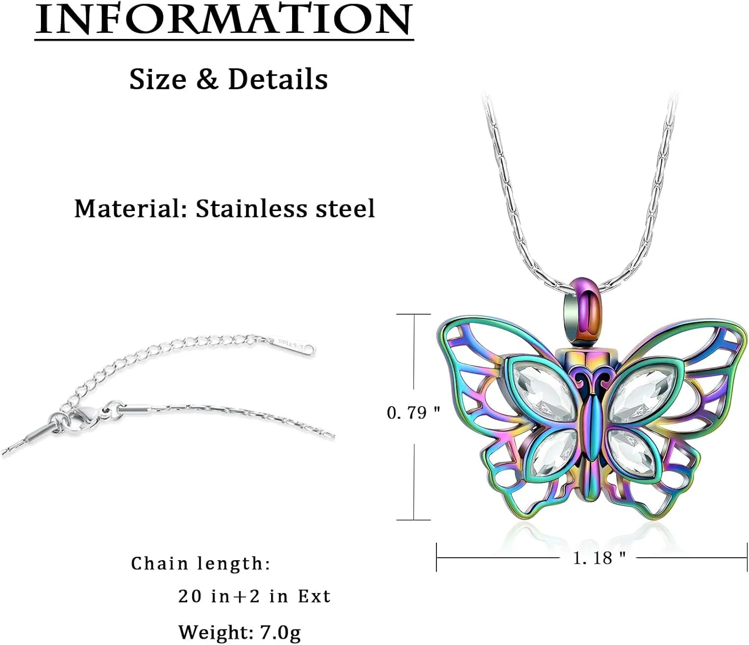 constantlife Butterfly Urn Necklace Cremation Jewelry for Ashes for Women Stainless Steel Inlaid Crystal Memorial Pendant Human Pet Ash Holder Keepsake Gift