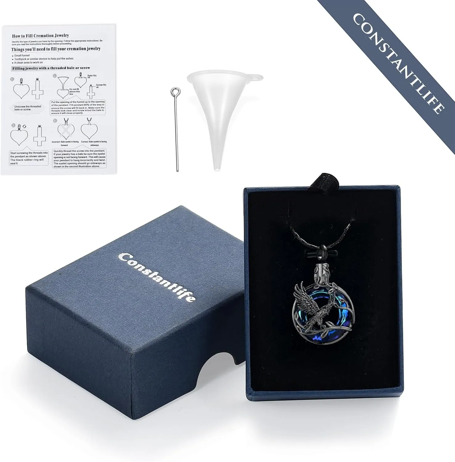constantlife Cremation Jewelry for Ashes Stainless Steel Eagle Deisgn Crystal Circle of Life Pendant Memorial Urn Necklace Ashes Holder Keepsake for Women Men