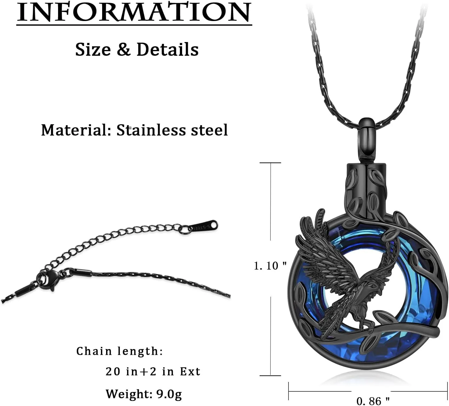constantlife Cremation Jewelry for Ashes Stainless Steel Eagle Deisgn Crystal Circle of Life Pendant Memorial Urn Necklace Ashes Holder Keepsake for Women Men