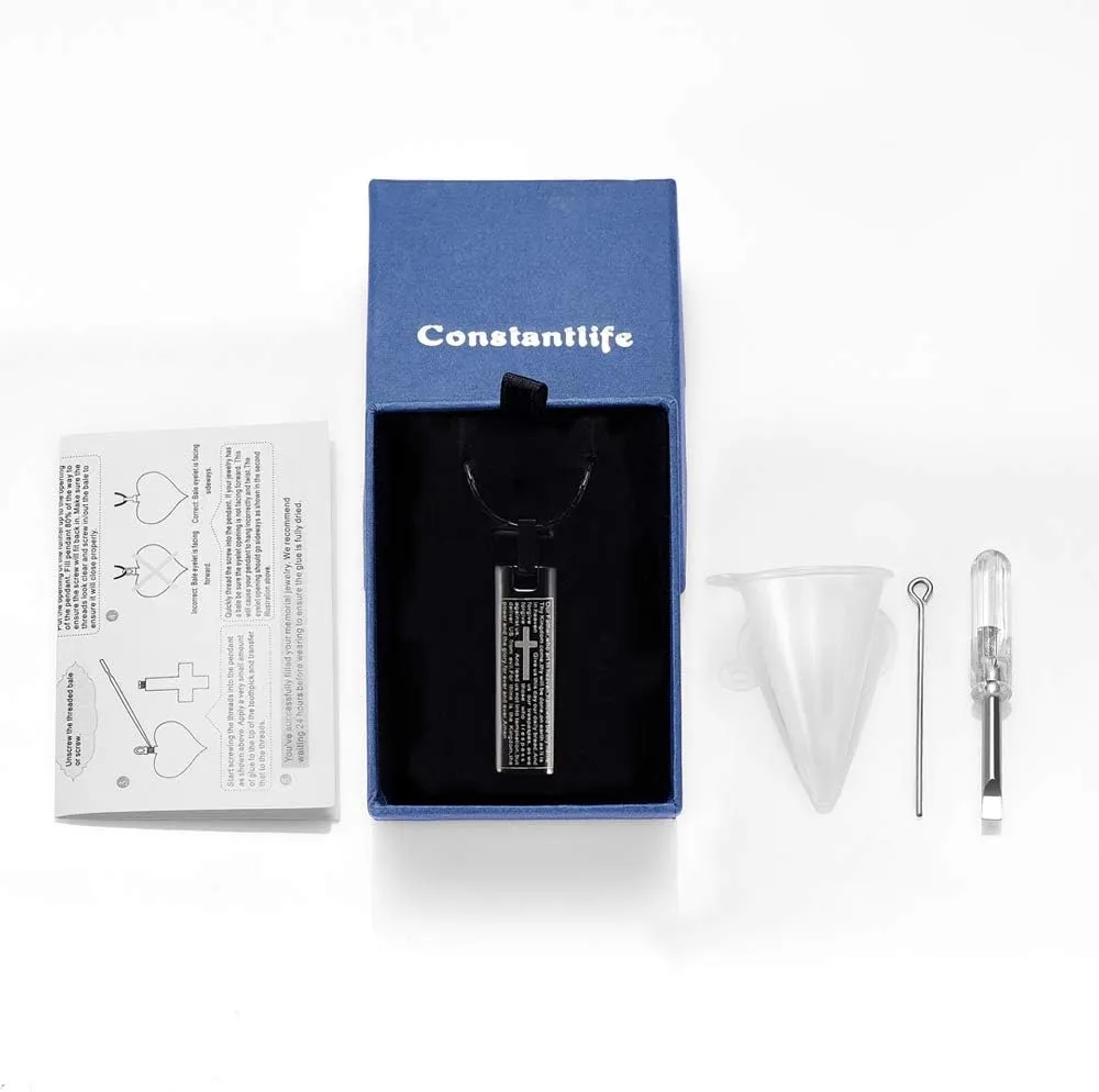 constantlife Cremation Necklace Cremation Jewelry 30mm Lord's Prayer Stainless Steel Polished Cube Cremation Pendant Memorial Ashes Keepsake Urn Necklace
