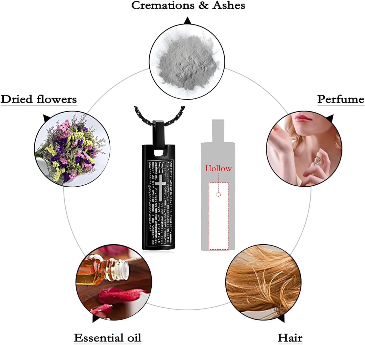 constantlife Cremation Necklace Cremation Jewelry 30mm Lord's Prayer Stainless Steel Polished Cube Cremation Pendant Memorial Ashes Keepsake Urn Necklace