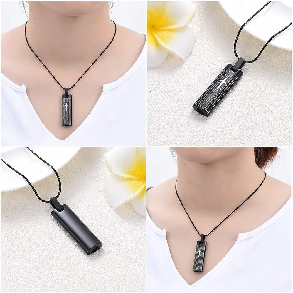 constantlife Cremation Necklace Cremation Jewelry 30mm Lord's Prayer Stainless Steel Polished Cube Cremation Pendant Memorial Ashes Keepsake Urn Necklace