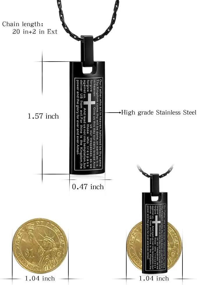 constantlife Cremation Necklace Cremation Jewelry 30mm Lord's Prayer Stainless Steel Polished Cube Cremation Pendant Memorial Ashes Keepsake Urn Necklace