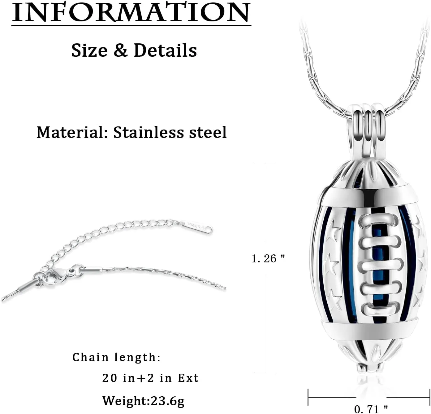 constantlife Football Cremation Jewelry for Ashes Memorial Urn Necklace Stainless Steel Soccer Pendant Keepsake Ashes Holder