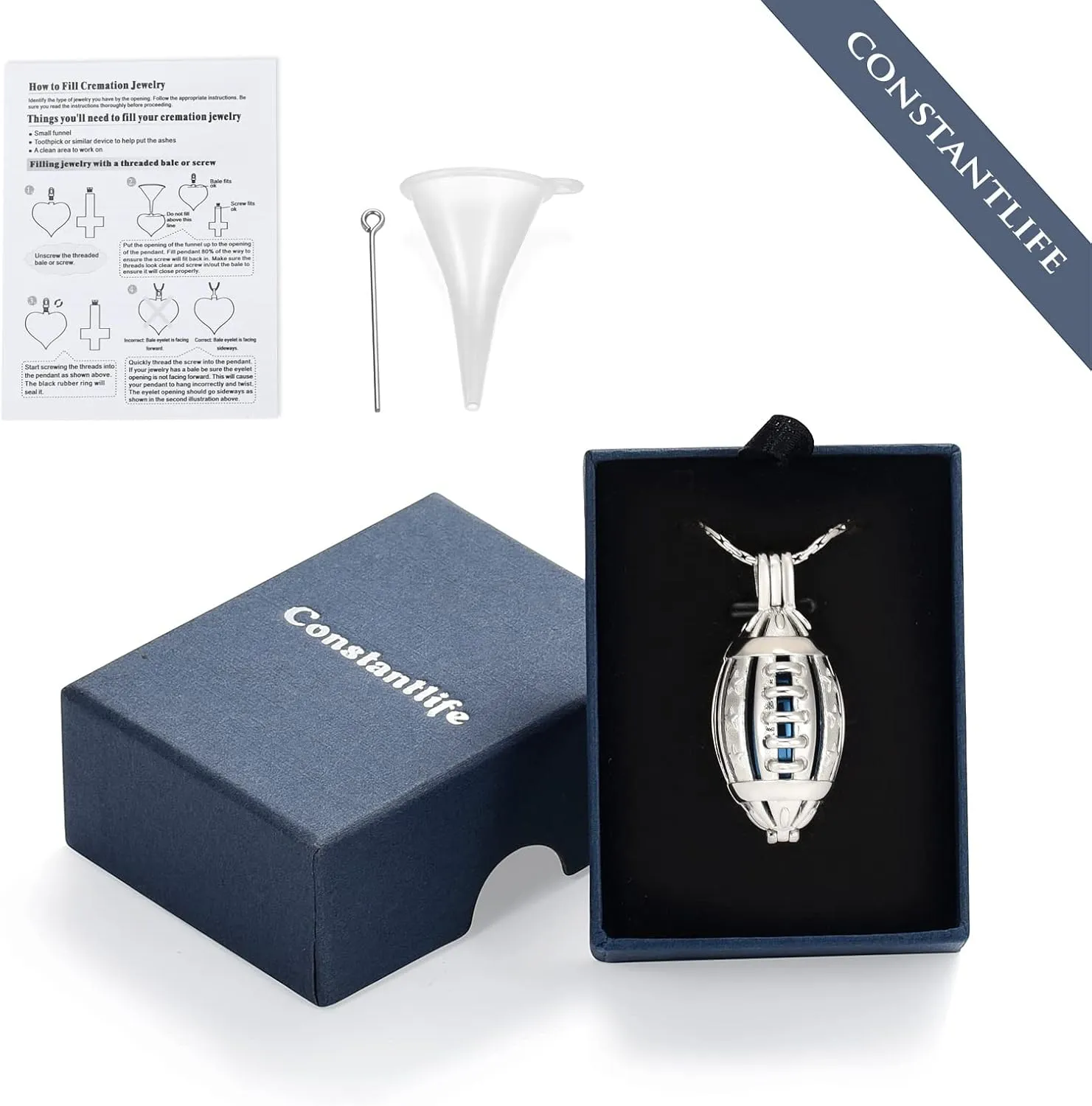 constantlife Football Cremation Jewelry for Ashes Memorial Urn Necklace Stainless Steel Soccer Pendant Keepsake Ashes Holder