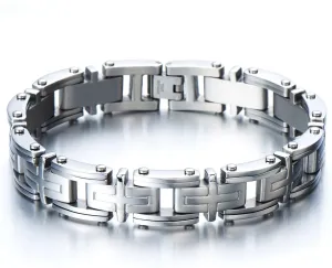 COOLSTEELANDBEYOND Exclusive Stainless Steel Man Jewelry Cross Link Bracelet for Men 8.85 Inches