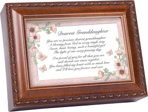 Cottage Garden Dearest Granddaughter So Precious Woodgrain Rope Trim Jewelry Music Box Plays You are My Sunshine