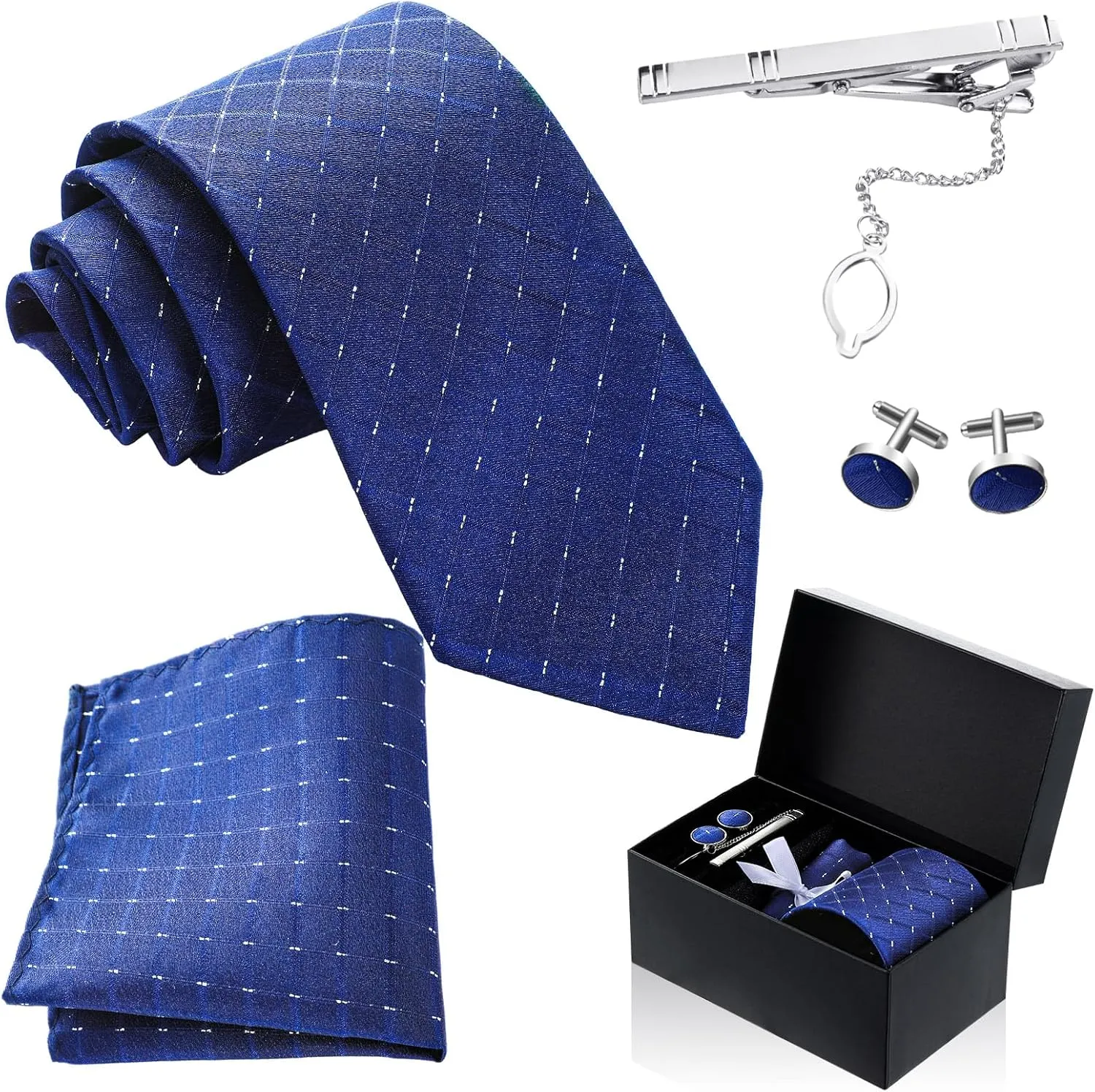 Coume 5 Pcs Gifts for Men Him Father's Day Gift Tie Set Necktie Pocket Square Tie Clip Cufflinks for Birthday