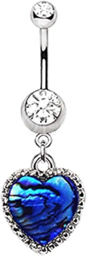 Covet Jewelry 316L Stainless Steel Abalone Shell Heart Dangle Navel Ring