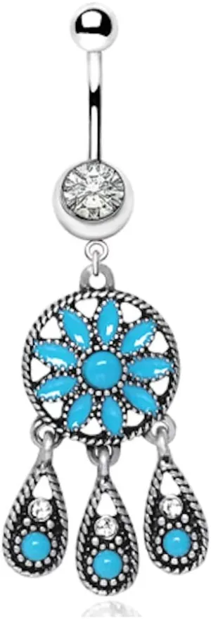 Covet Jewelry 316L Stainless Steel Antique Turquoise Teardrop Navel Ring