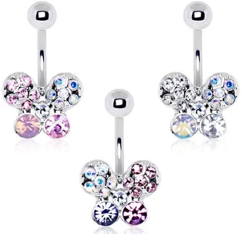 Covet Jewelry 316L Stainless Steel Art of Brilliance Butterfly Gleam Navel Ring