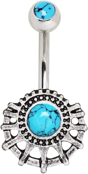 Covet Jewelry 316L Stainless Steel Ornate Turquoise Navel Ring