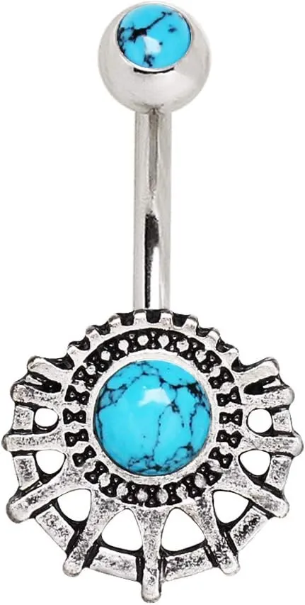 Covet Jewelry 316L Stainless Steel Ornate Turquoise Navel Ring
