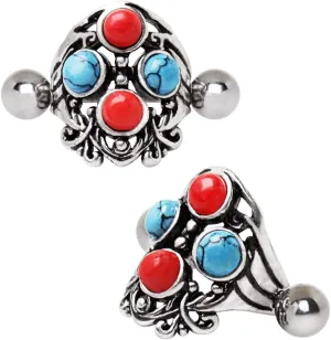 Covet Jewelry 316L Stainless Steel Turquoise & Coral Cartilage Cuff Earring