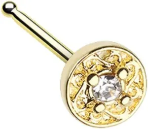 Covet Jewelry Golden Round Ornate CZ Gem Nose Stud Ring