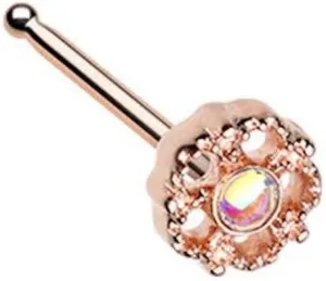 Covet Jewelry Rose Gold Illuminating Lotus Ornate Nose Stud Ring