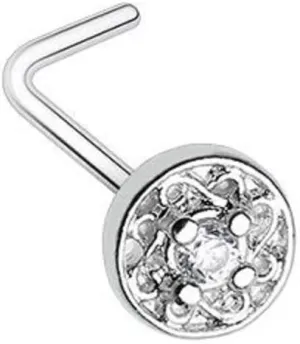 Covet Jewelry Round Ornate CZ Gem L-Shape Nose Ring