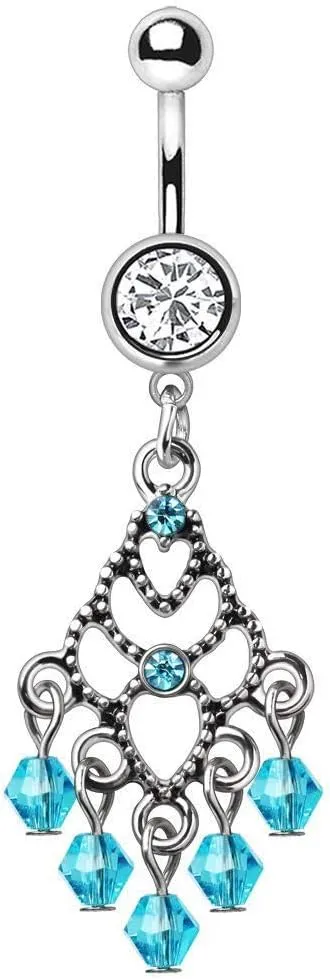 Covet Jewelry Stainless Steel Aqua Chandelier Dangle Navel Ring