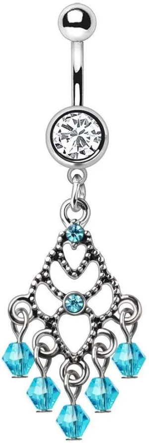 Covet Jewelry Stainless Steel Aqua Chandelier Dangle Navel Ring