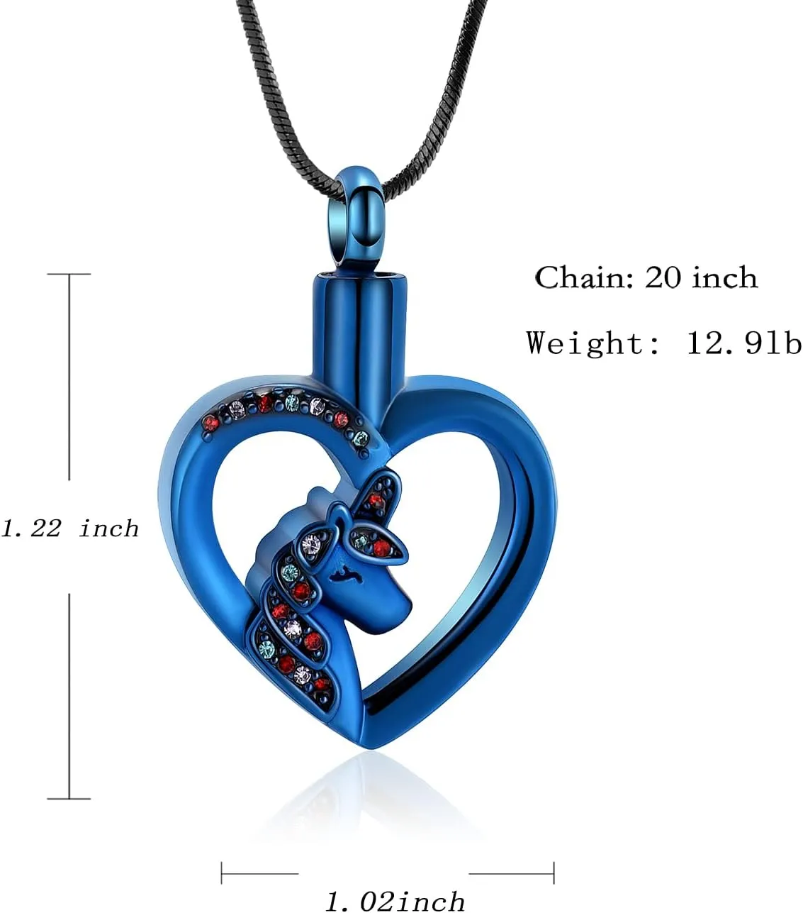 Cremation Jewelry Unicorn Necklace for Girls CZ Stone Heart Pendant Urn Necklace for Ashe Crystal Unicorn Memory Keepsake Jewelry Gift for Women