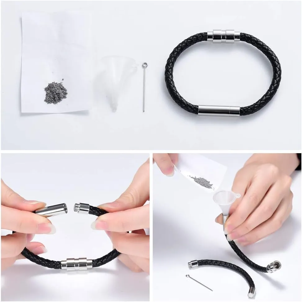 Cremation Jewelry Urn Bracelet for Ashes for Women Men Cylinder Genuine Leather Bangle Bracelet Ashes Memorial Keepsake Jewelry