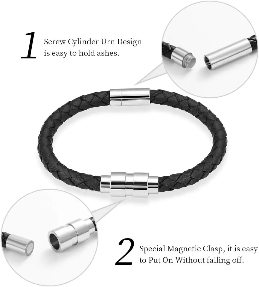 Cremation Jewelry Urn Bracelet for Ashes for Women Men Cylinder Genuine Leather Bangle Bracelet Ashes Memorial Keepsake Jewelry