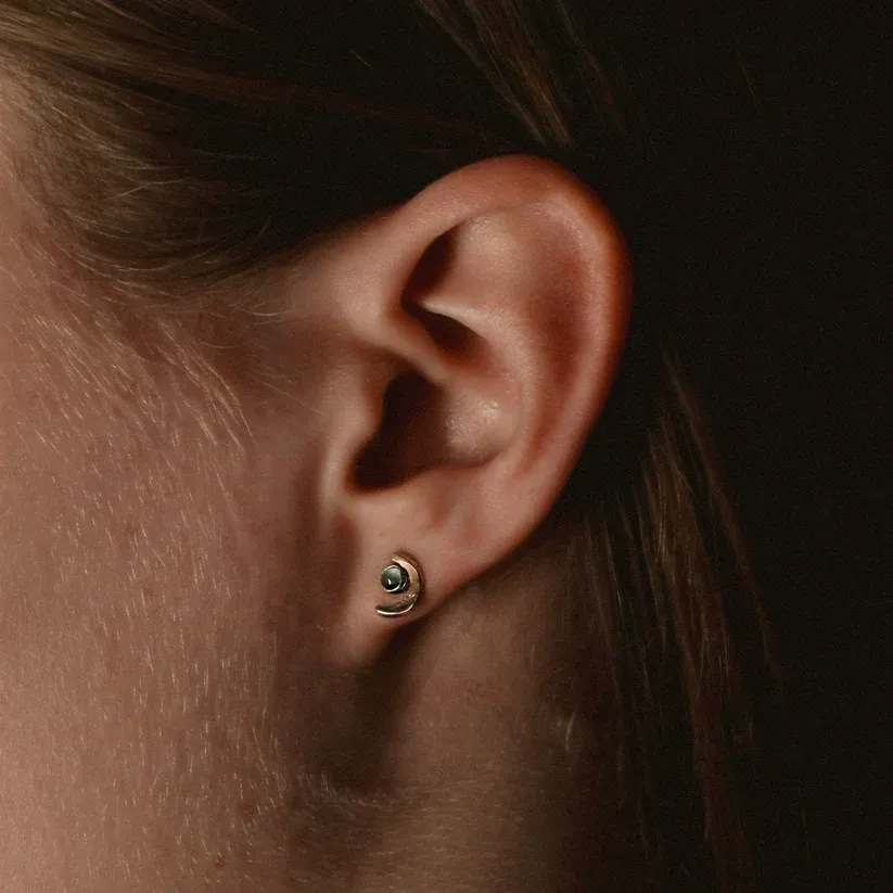 Crescent Moonstone Studs
