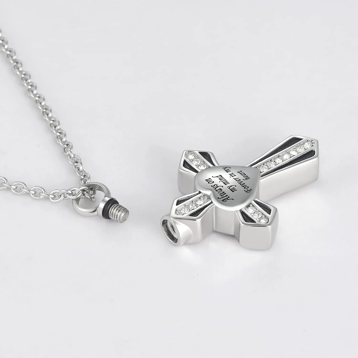 Cross Cremation Urn Necklace for Ashes Tree of Life Dad/Mom/Grandma Stainless Steel Urn Pendant Ashes Holder Memorial Jewelry