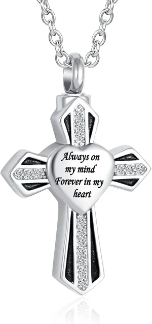 Cross Cremation Urn Necklace for Ashes Tree of Life Dad/Mom/Grandma Stainless Steel Urn Pendant Ashes Holder Memorial Jewelry