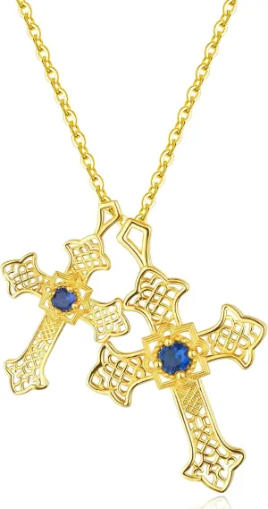 Cross Necklace for Women 14K Gold Plated Double Cross Pendant Necklace Faith Jewelry Religious Gifts for Women