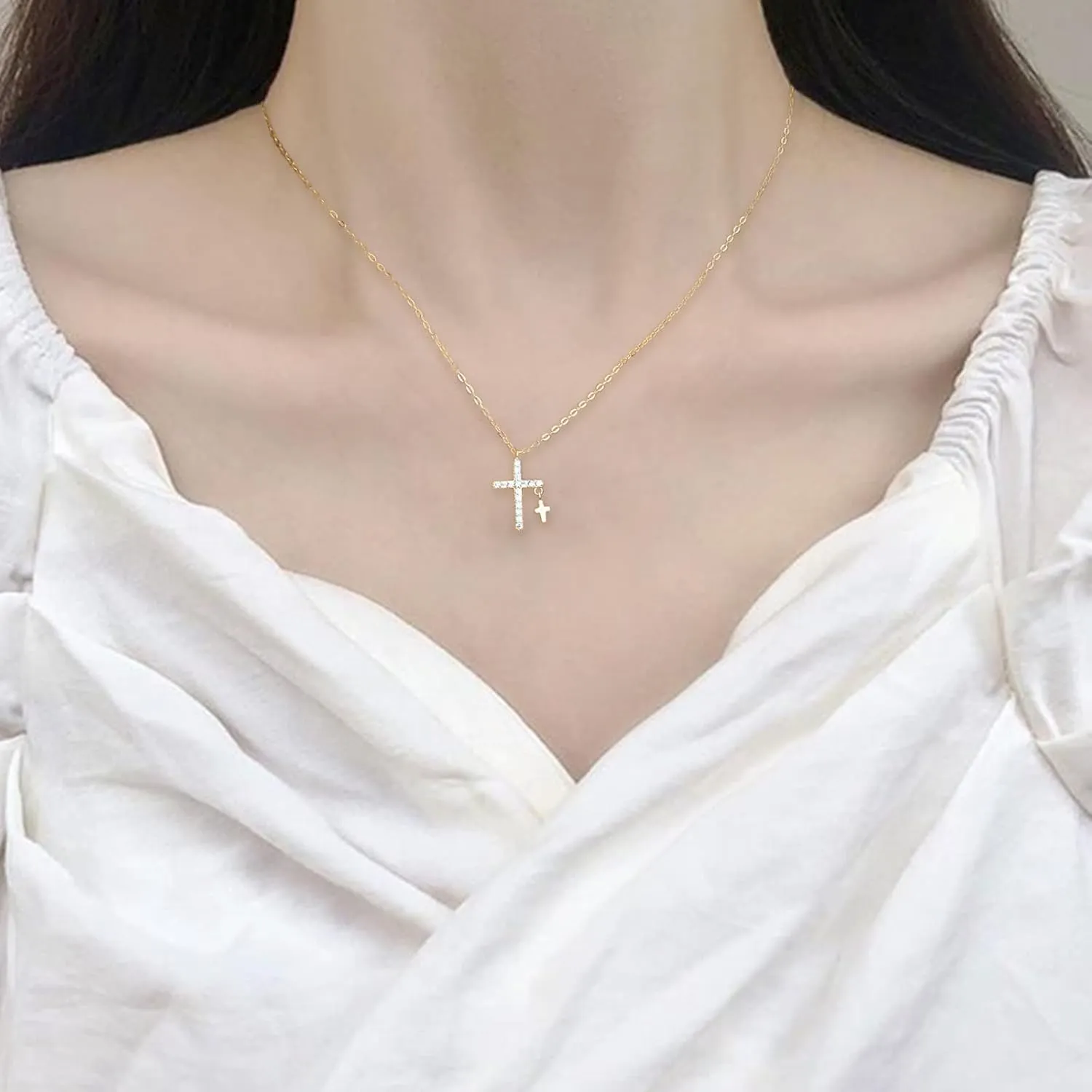 Cross Necklace for Women Cross Pendant Gold Necklace Dainty Chain God Lords Prayer Religious Jewelry