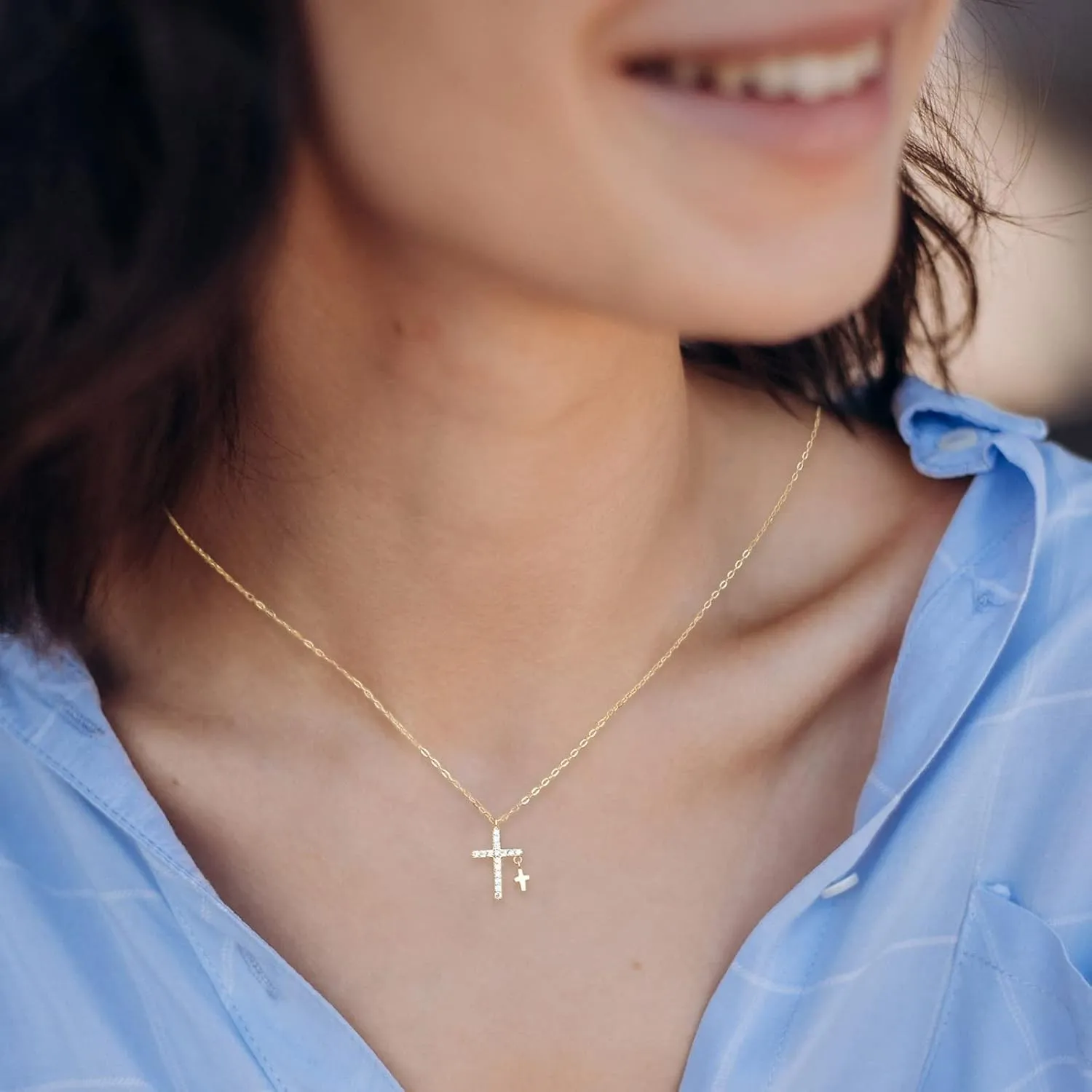 Cross Necklace for Women Cross Pendant Gold Necklace Dainty Chain God Lords Prayer Religious Jewelry