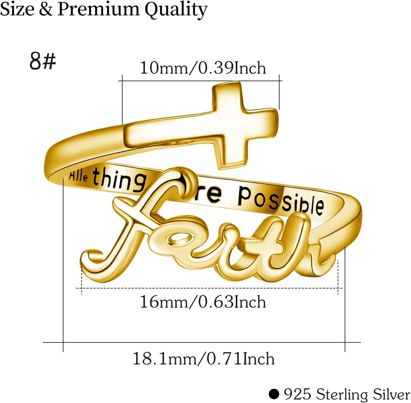 Cross Ring, Faith Ring Sterling Silver Adjustable Cross Wrap Ring Christian Fashion Band Ring for Women Girlfriend Gift