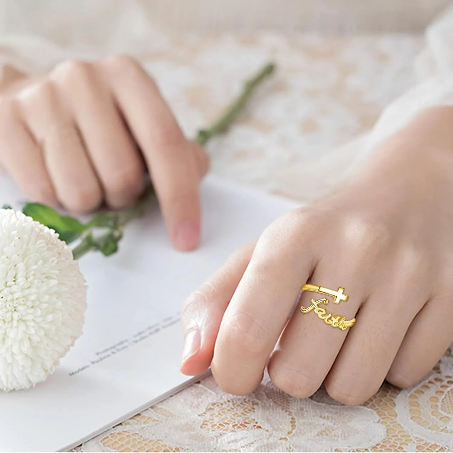 Cross Ring, Faith Ring Sterling Silver Adjustable Cross Wrap Ring Christian Fashion Band Ring for Women Girlfriend Gift