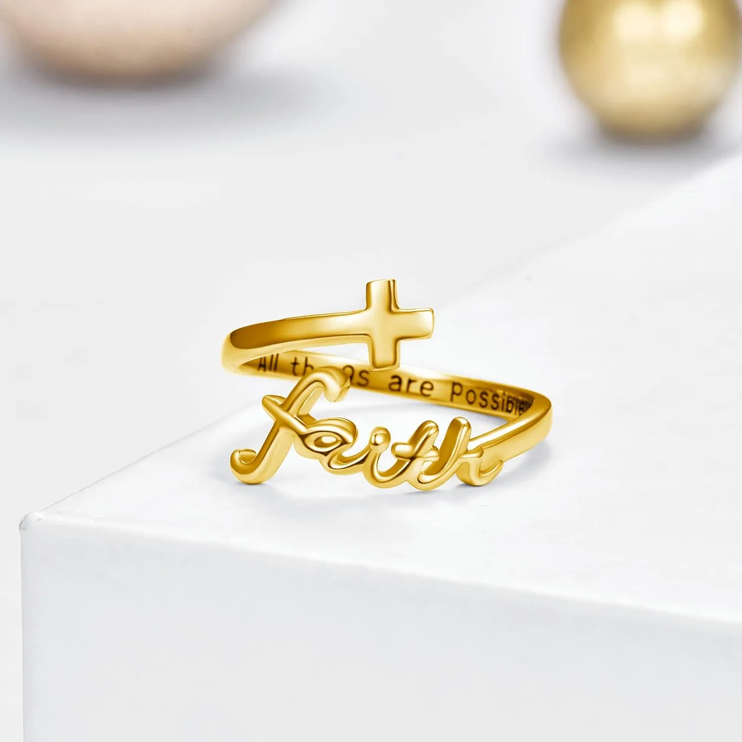 Cross Ring, Faith Ring Sterling Silver Adjustable Cross Wrap Ring Christian Fashion Band Ring for Women Girlfriend Gift