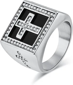 Cross Ring for Men Stainless Steel Retro Vintage Chrisitan Cross Religious Ring Size 7-12