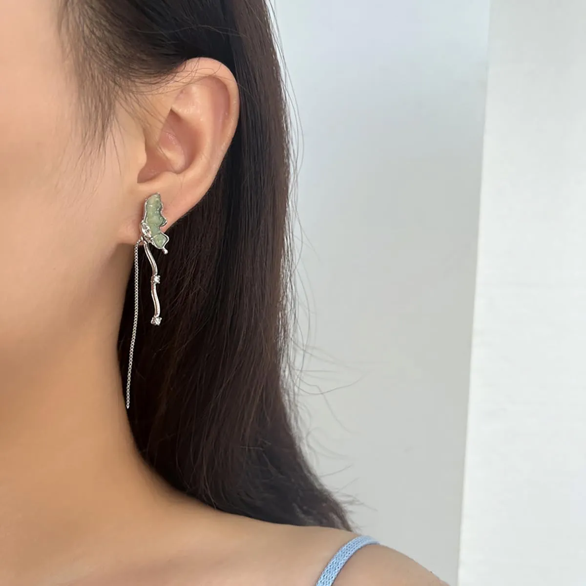 Crystal Butterfly Stud Earrings - Long Tassel Chain Dangle Earrings - Fairy Earrings - Dainty Jewelry Gifts