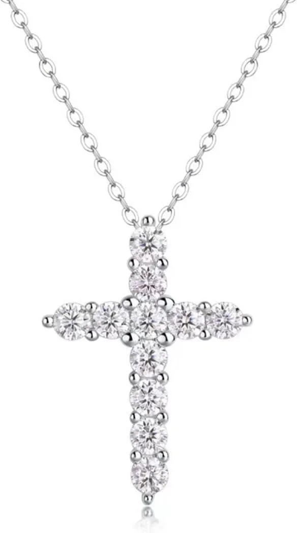 Crystal Cross Necklace for Women Clear CZ Cross Faith Pendant Necklaces Long Cross Chain Hollow Out Charm Choker Adjustable Fashion Matching Jewelry Gift