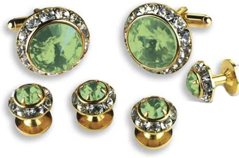 Crystal Cufflinks and Studs with Light Green Center