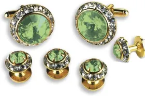 Crystal Cufflinks and Studs with Light Green Center