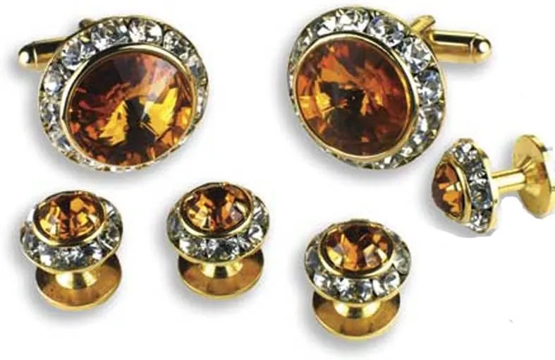 Crystal Cufflinks and Studs with Topaz Center