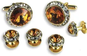 Crystal Cufflinks and Studs with Topaz Center