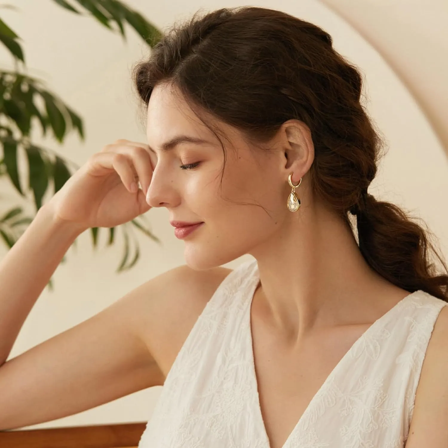 Crystals Teardrop Dangle Drop Earrings, 18K Gold Plated Hoop Earrings Zirconia Jewelry for Women Gifts